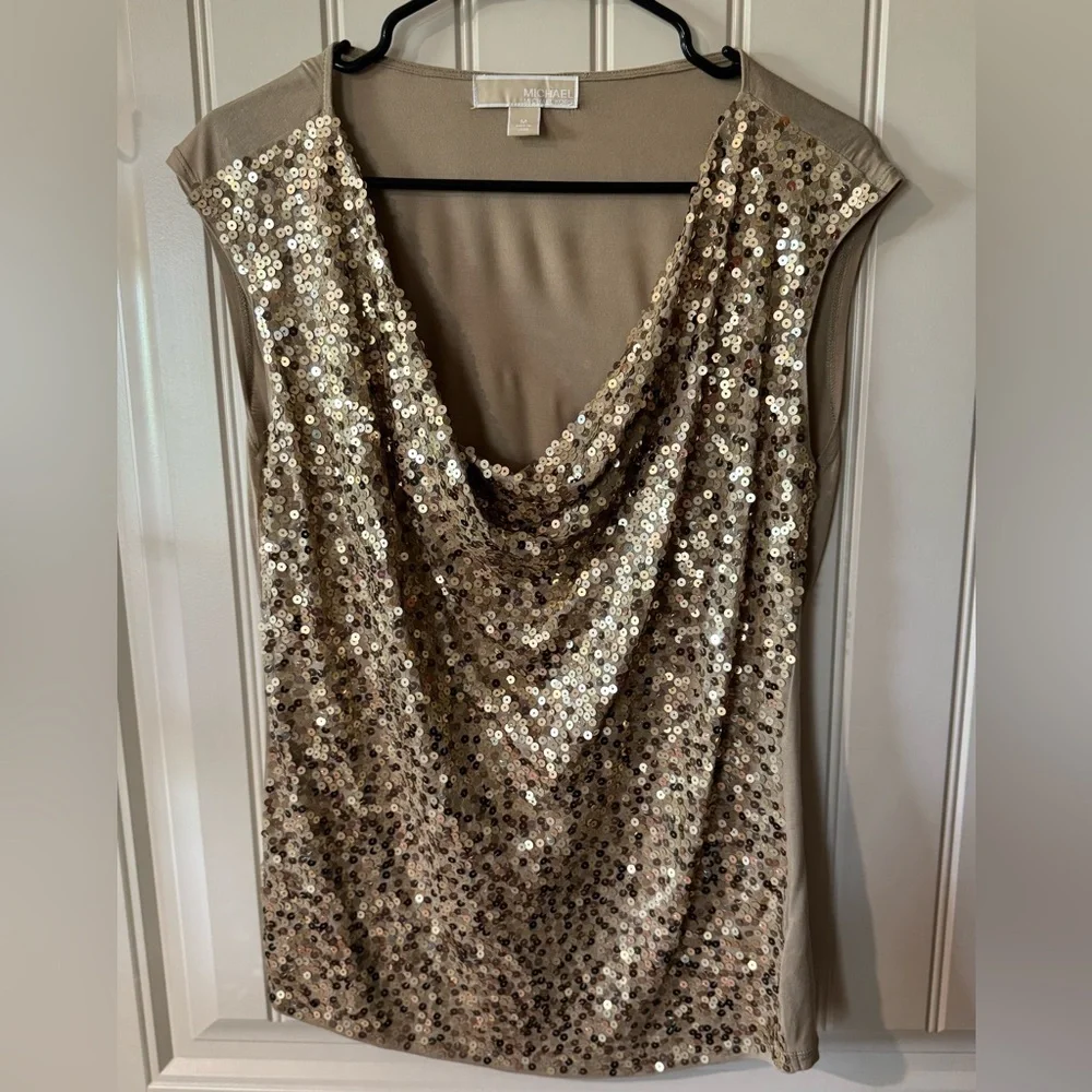 2/for $20 🪩 MICHAEL KORS Gold Sequin Sleeveless, Scoop Blouse (Women’s Medium)